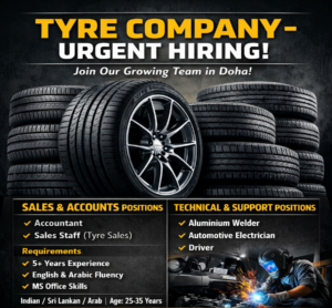 Vacancies at a Leading Tyre Company in Qatar